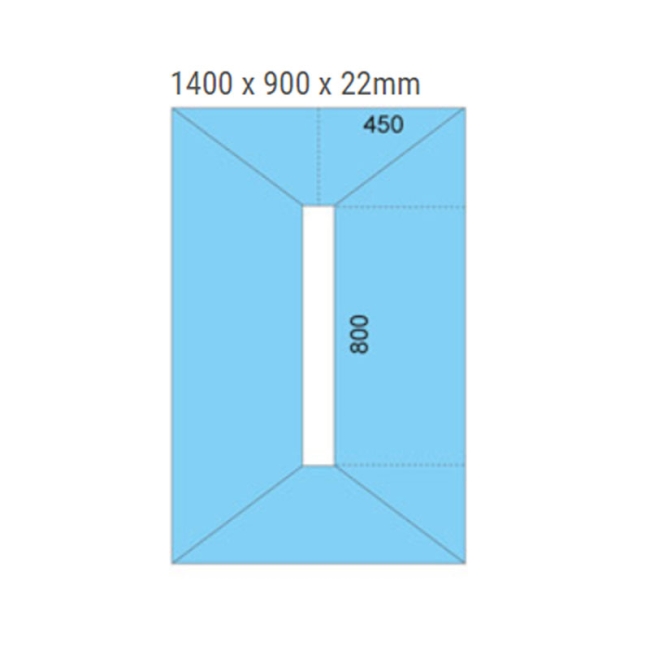 Maxxus Linear Rectangular Wetroom Former 1400mm x 900mm for Vinyl Flooring - Centre Drain Position  | Dimension Image