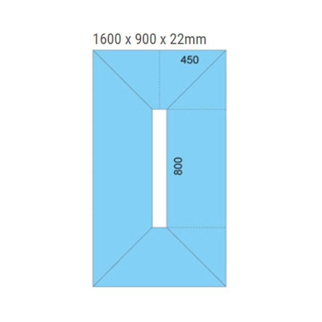 Maxxus Linear Rectangular Wetroom Former 1600mm x 900mm for Vinyl Flooring - Centre Drain Position  | Dimension Image