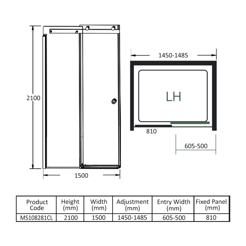 Merlyn 10 Series Sliding Shower Door with Tray 1500mm LH - 10mm Glass