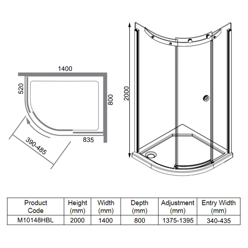 Merlyn 10 Series Offset Quad Shower Enclosure 1400x800mm M10148HBL