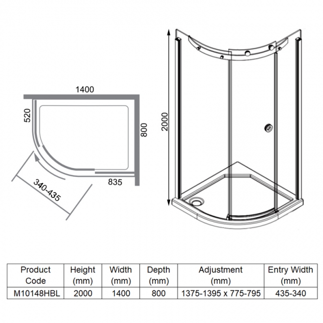 Merlyn 10 Series Offset Quadrant Shower Enclosure with Tray 1400mm x 800mm LH - 10mm Glass