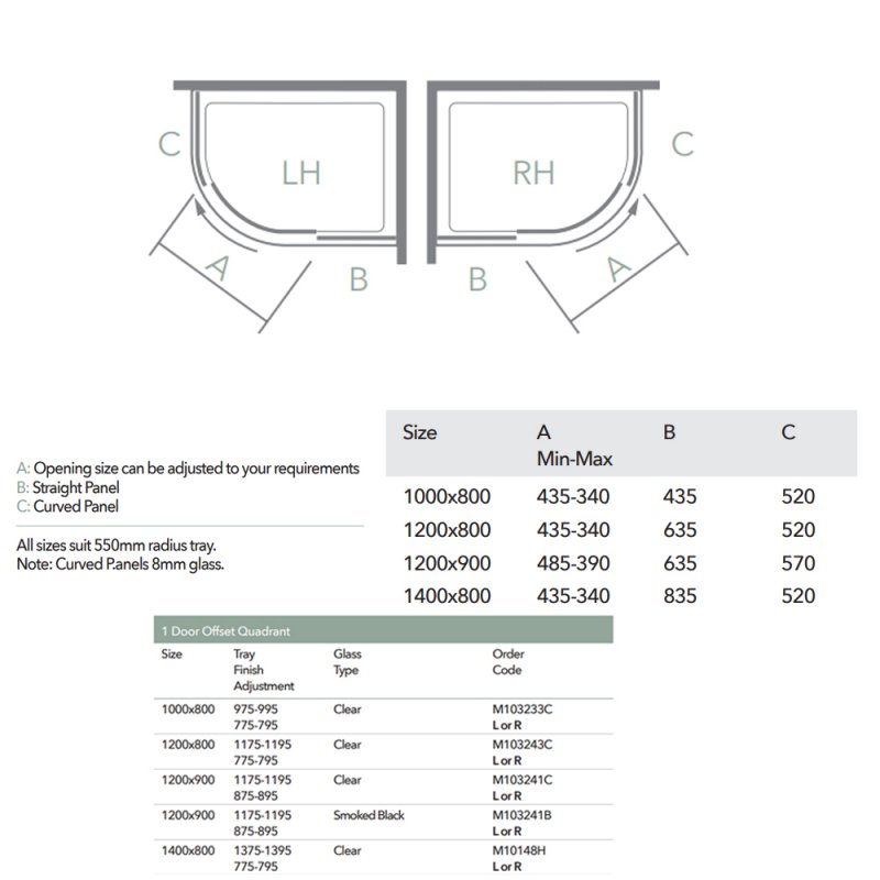Merlyn 10 Series Offset Quadrant Shower Enclosure 1200mm x 800mm RH - 10mm Glass