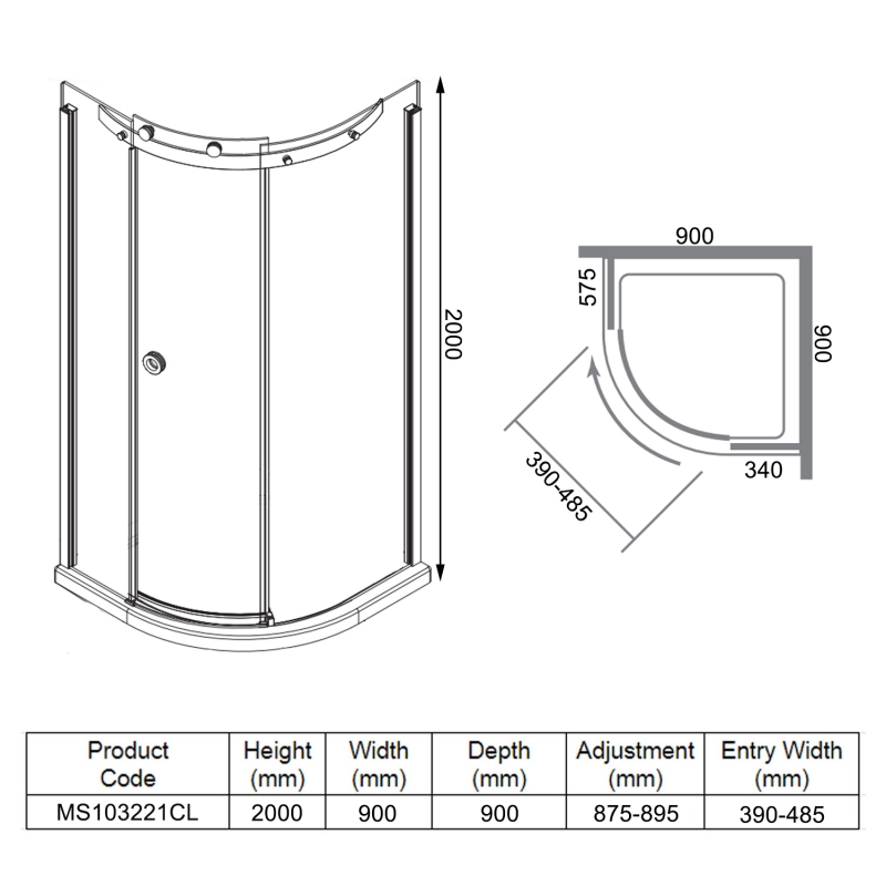 Merlyn 10 Series Quadrant Shower Enclosure with Tray 900mm x 900mm LH - 10mm Glass