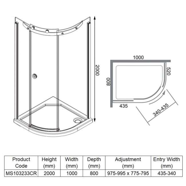 Merlyn 10 Series Offset Quadrant Shower Enclosure with Tray 1000mm x 800mm RH - 10mm Glass