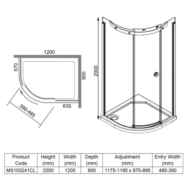 Merlyn 10 Series Offset Quadrant Shower Enclosure with Tray 1200mm x 900mm LH - 10mm Glass