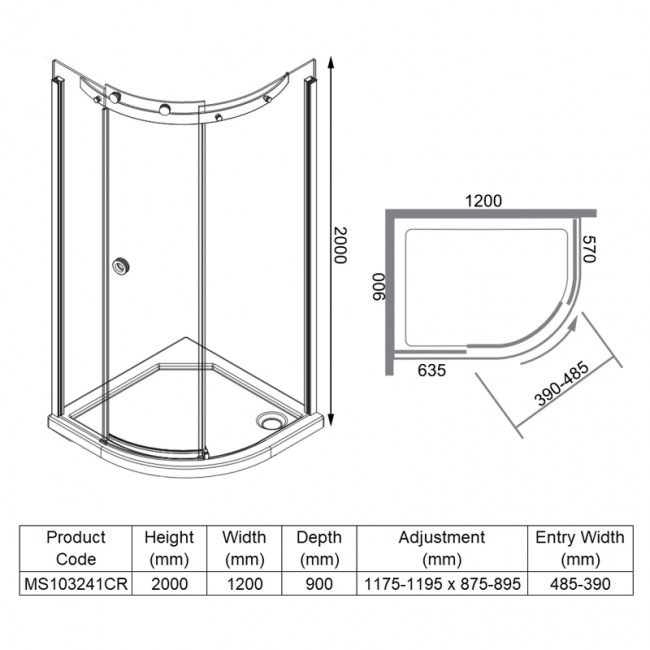 Merlyn 10 Series Offset Quadrant Shower Enclosure with Tray 1200mm x 900mm RH - 10mm Glass