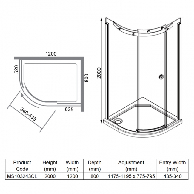 Merlyn 10 Series Offset Quadrant Shower Enclosure with Tray 1200mm x 800mm LH - 10mm Glass
