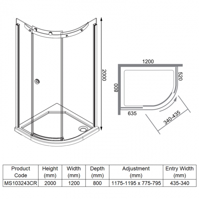Merlyn 10 Series Offset Quadrant Shower Enclosure with Tray 1200mm x 800mm RH - 10mm Glass