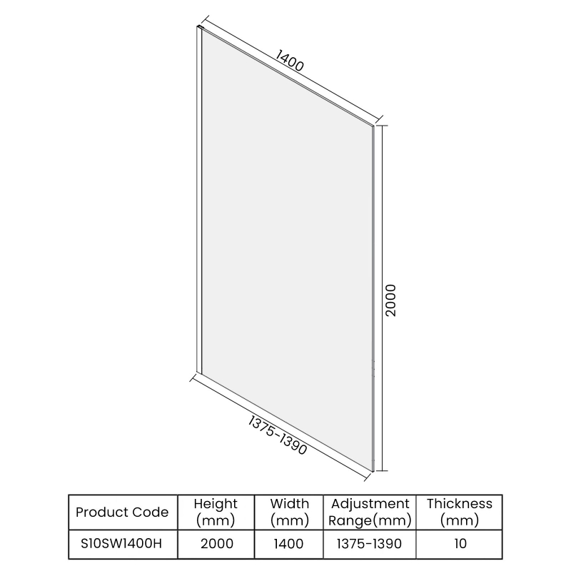 Merlyn 10 Series Wet Room Glass Panel with Wall Profile and Stabilising Bar 1400mm Wide - 10mm Glass