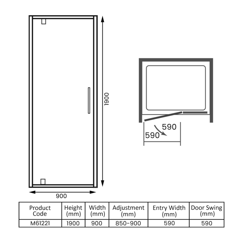 Merlyn 6 Series Pivot Shower Door 900mm Wide - 6mm Glass
