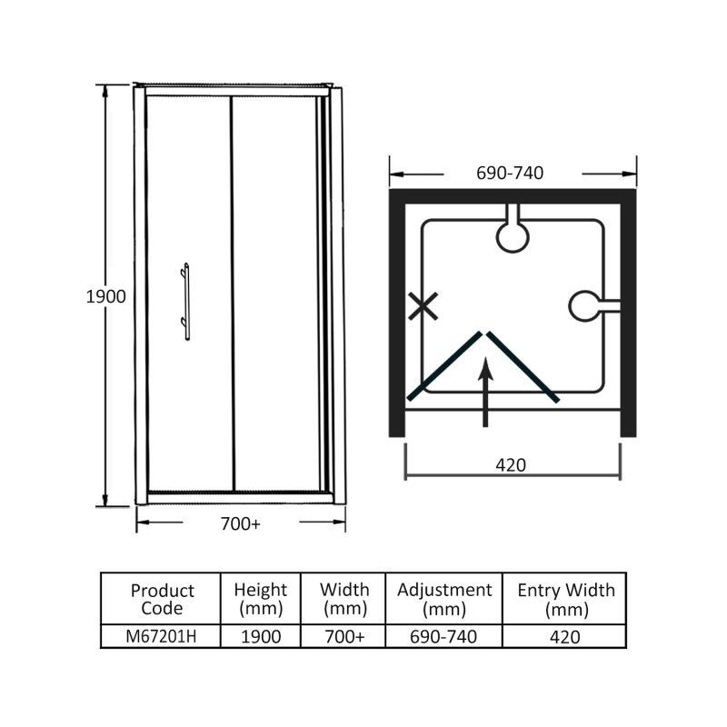 Merlyn 6 Series Inline Bi-Fold Shower Door 700mm+ Wide - 6mm Glass