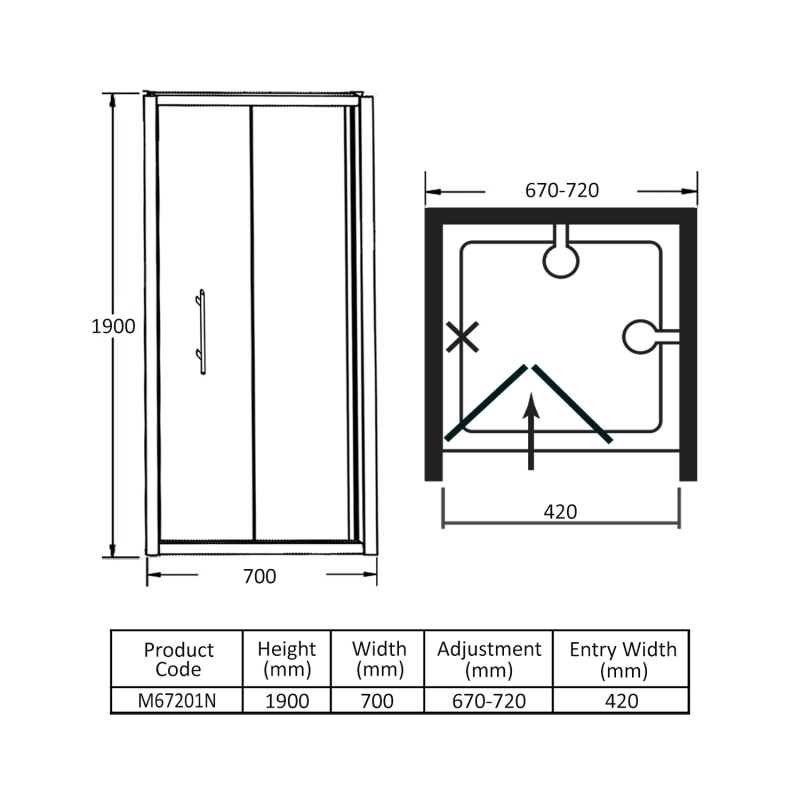 Merlyn 6 Series Bi-Fold Shower Door 700mm Wide - 6mm Glass