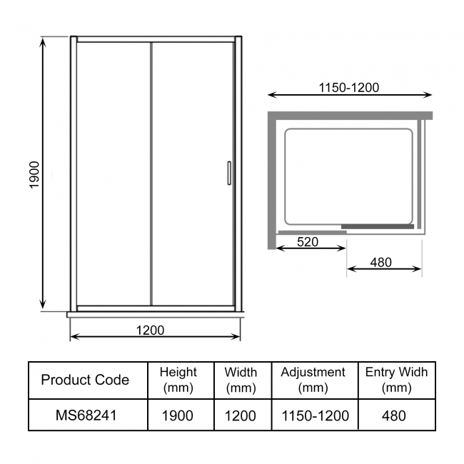 Merlyn 6 Series Sliding Shower Door with Tray 1200mm Wide - 6mm Glass