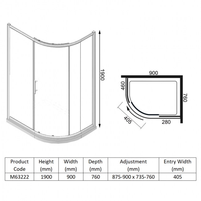 Merlyn 6 Series 1-Door Offset Quadrant Shower Enclosure 900mm x 760mm - 6mm Glass