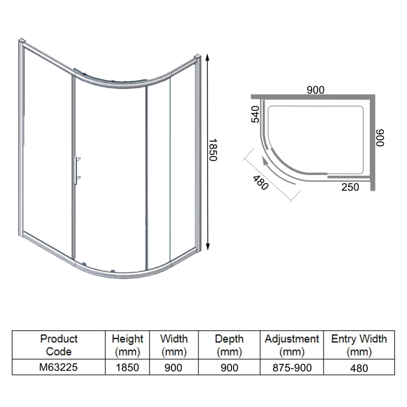 Merlyn 6 Series Single Quadrant Shower Enclosure 900mm x 900mm - 6mm Glass