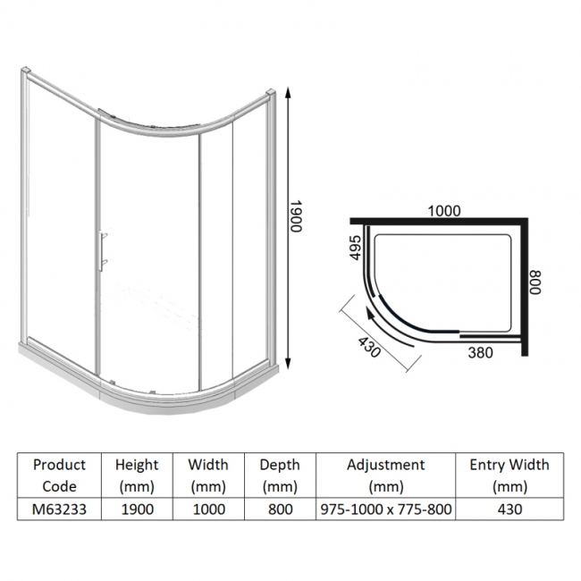 Merlyn 6 Series 1-Door Offset Quadrant Shower Enclosure 1000mm x 800mm - 6mm Glass
