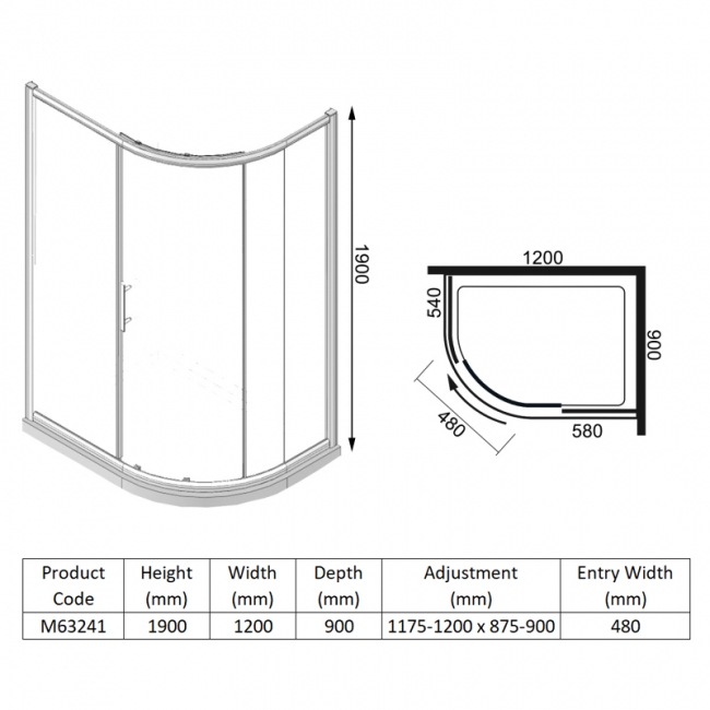 Merlyn 6 Series 1-Door Offset Quadrant Shower Enclosure 1200mm x 900mm - 6mm Glass