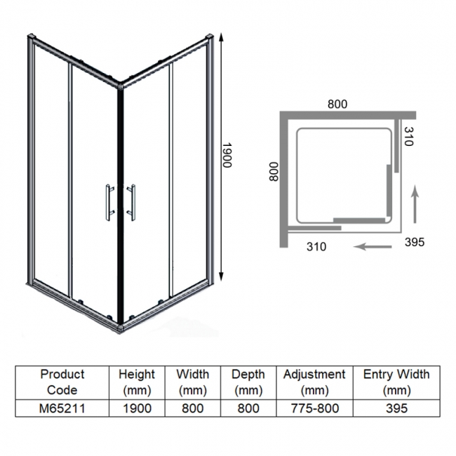 Merlyn 6 Series Corner Entry Shower Enclosure 800mm x 800mm - 6mm Glass