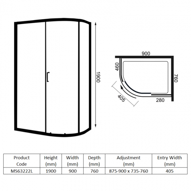 Merlyn 6 Series 1-Door Offset Quadrant Shower Enclosure with Tray 900mm x 760mm LH - 6mm Glass