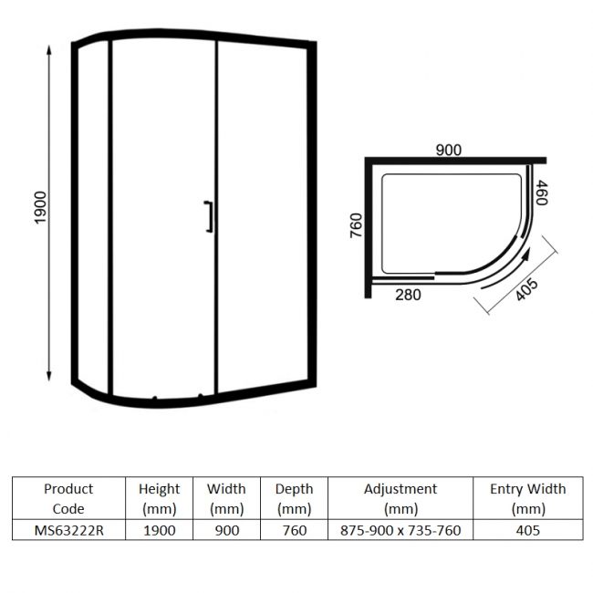 Merlyn 6 Series 1-Door Offset Quadrant Shower Enclosure with Tray 900mm x 760mm RH - 6mm Glass
