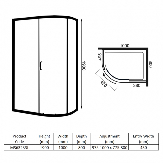 Merlyn 6 Series 1-Door Offset Quadrant Shower Enclosure with Tray 1000mm x 800mm LH - 6mm Glass