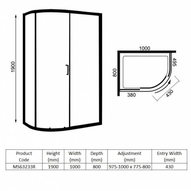 Merlyn 6 Series 1-Door Offset Quadrant Shower Enclosure with Tray 1000mm x 800mm RH - 6mm Glass
