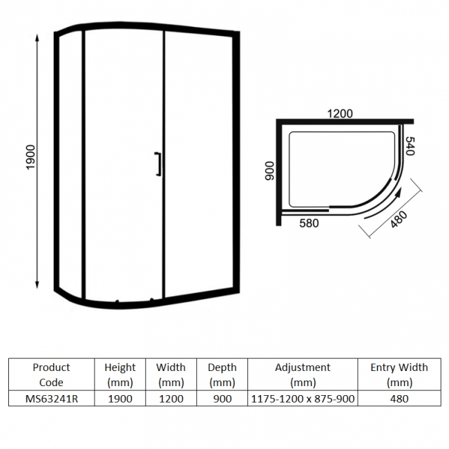 Merlyn 6 Series 1-Door Offset Quadrant Shower Enclosure with Tray 1200mm x 900mm RH - 6mm Glass