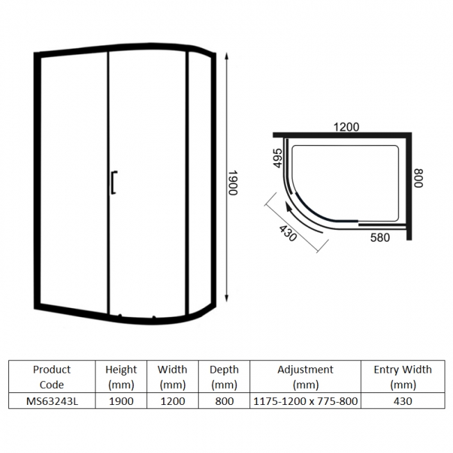 Merlyn 6 Series 1-Door Offset Quadrant Shower Enclosure with Tray 1200mm x 800mm LH - 6mm Glass