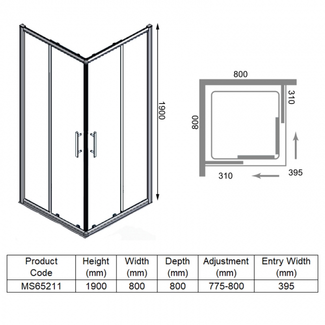 Merlyn 6 Series Corner Entry Shower Enclosure with Tray 800mm x 800mm - 6mm Glass