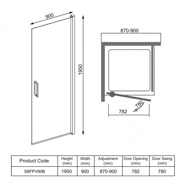 Merlyn 8 Series Frameless Pivot Shower Door 900mm with Tray - 8mm Glass