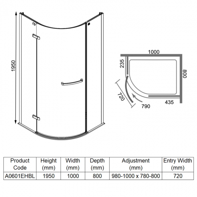 Merlyn 8 Series Frameless Offset Quadrant Shower Enclosure with Tray 1000mm x 800mm LH - 8mm Glass