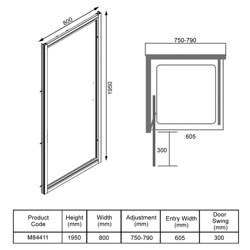 Merlyn 8 Series In-Fold Shower Door 800mm Wide - 8mm Glass