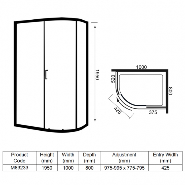 Merlyn 8 Series Offset Quadrant Shower Enclosure 1000mm x 800mm - 8mm Glass