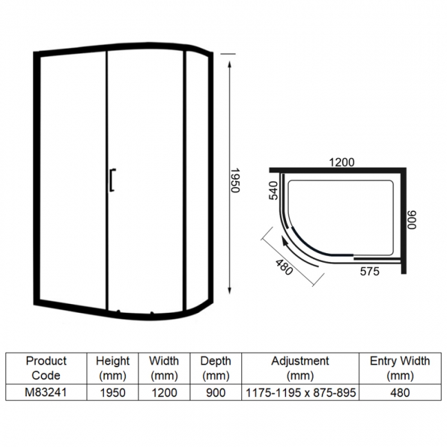 Merlyn 8 Series Offset Quadrant Shower Enclosure 1200mm x 900mm - 8mm Glass