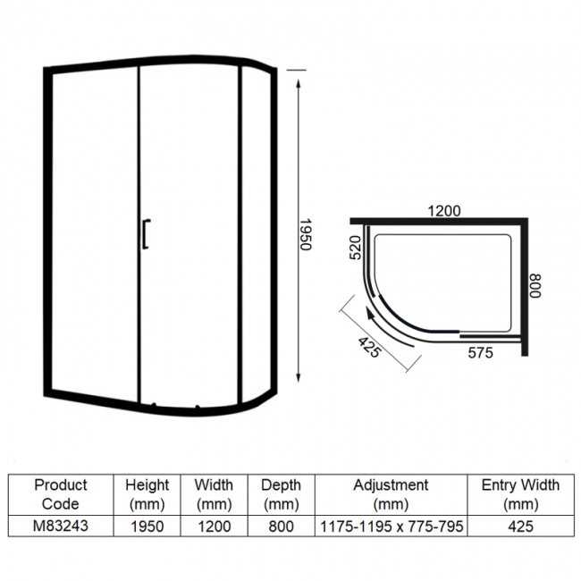 Merlyn 8 Series Offset Quadrant Shower Enclosure 1200mm x 800mm - 8mm Glass