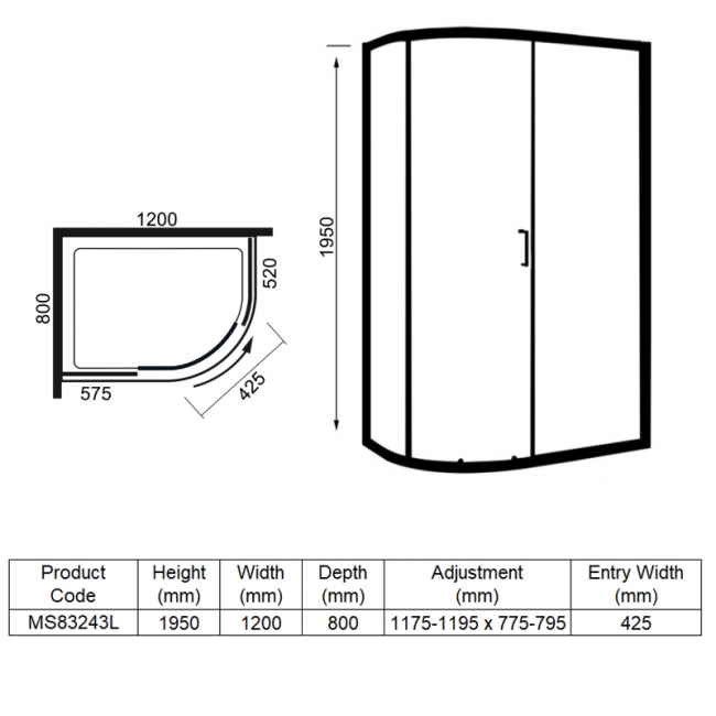 Merlyn 8 Series Offset Quadrant Shower Enclosure with Tray 1200mm x 800mm LH - 8mm Glass