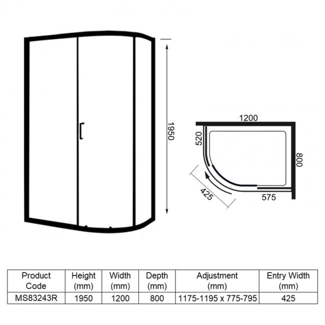 Merlyn 8 Series Offset Quadrant Shower Enclosure with Tray 1200mm x 800mm RH - 8mm Glass