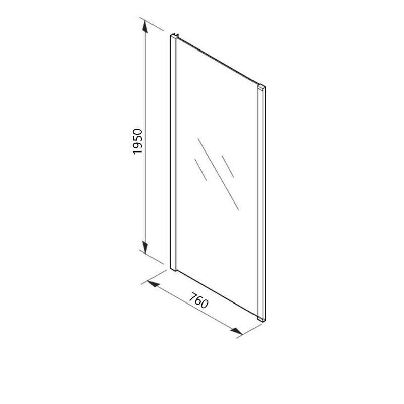 Merlyn 8 Series Frameless Side Panel 760mm Wide 8mm Glass  | Dimension Image