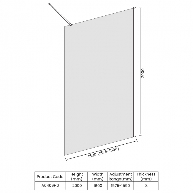 Merlyn 8mm Modular Wet Room Glass Shower Screen 1600mm Wide - Chrome
