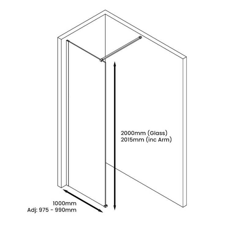 Merlyn 8mm Modular Wet Room Glass Shower Screen 1000mm Wide - Chrome
