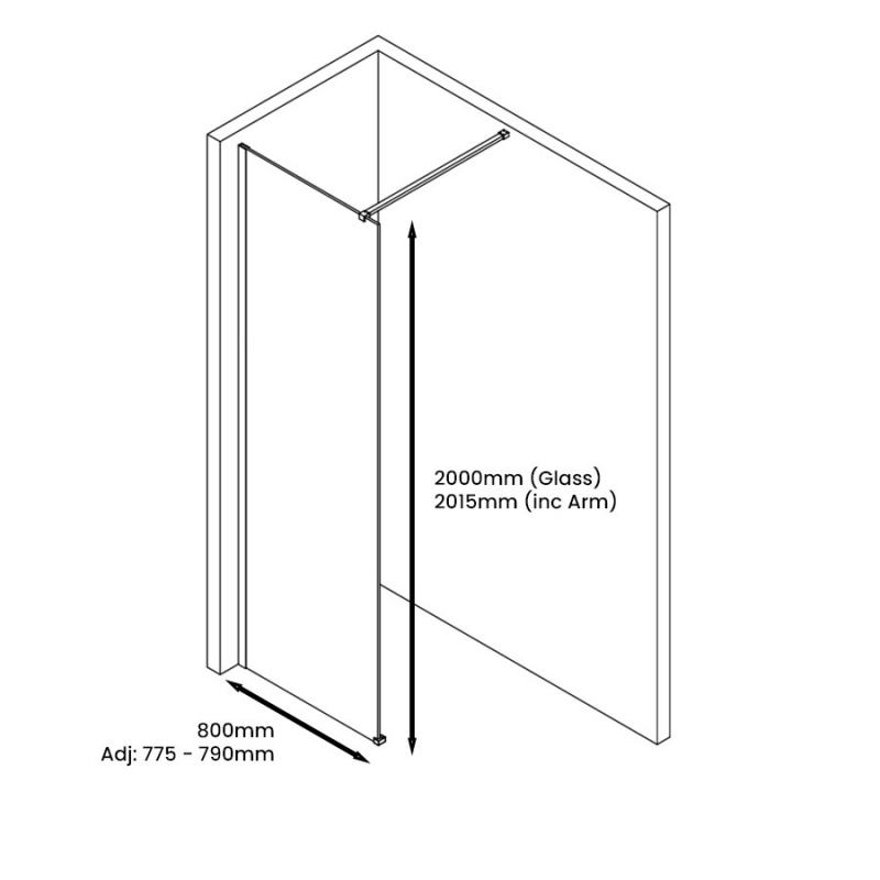 Merlyn 8mm Modular Wet Room Glass Shower Screen 800mm Wide - Chrome