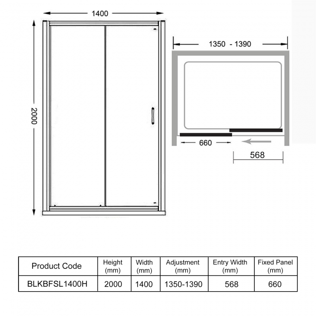Merlyn Black Sliding Shower Door with Tray 1400mm Wide - 8mm Glass