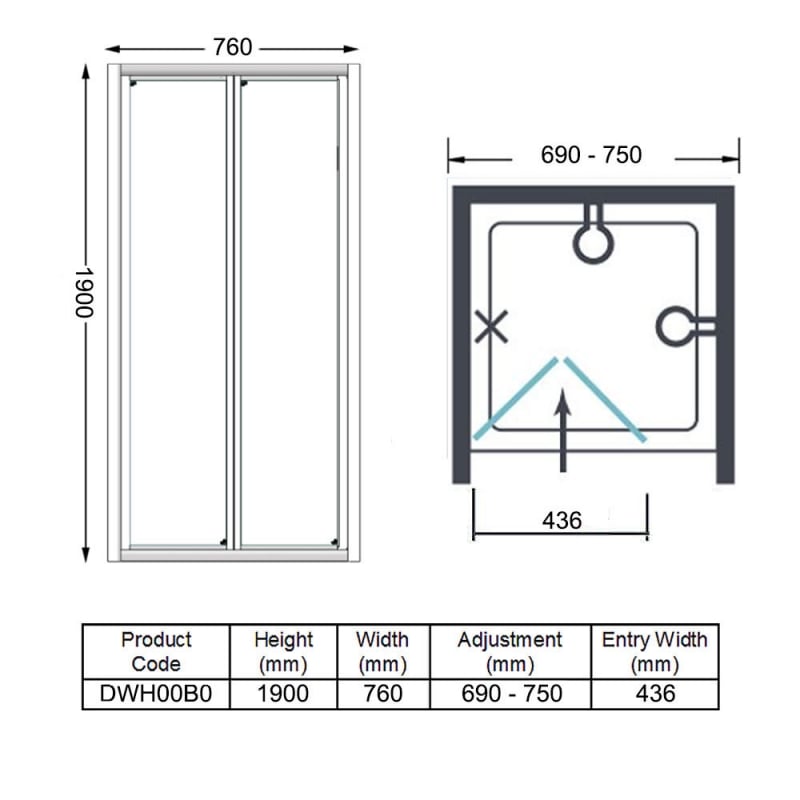 Merlyn Ionic Essence Framed Bi-Fold Shower Door 760mm Wide - 6mm Glass