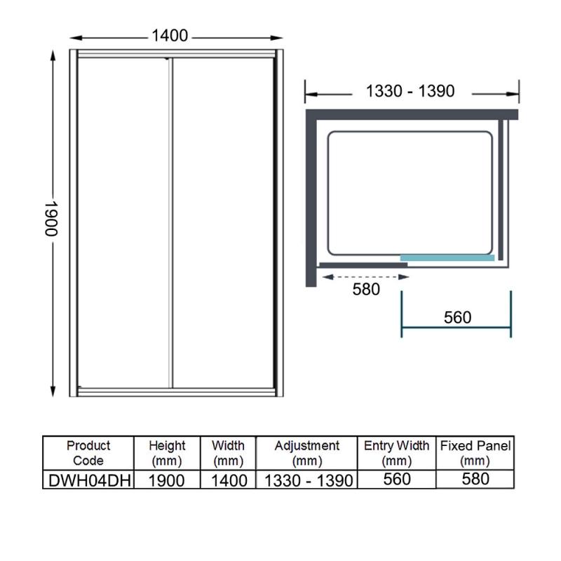 Merlyn Ionic Essence Framed Sliding Shower Door 1400mm Wide - 8mm Glass
