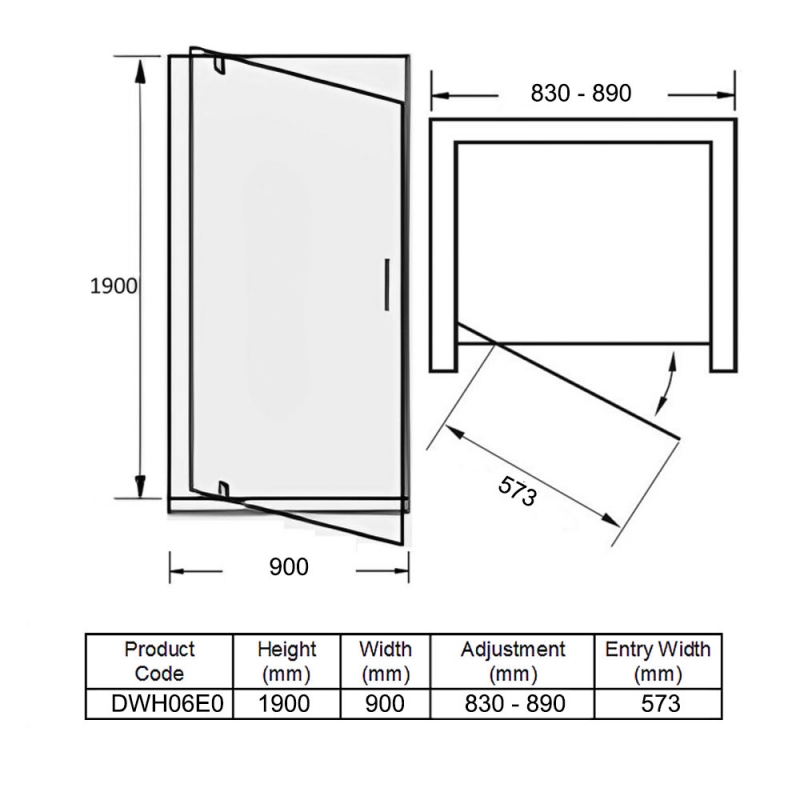 Merlyn Ionic Essence Framed Pivot Shower Door 900mm Wide - 8mm Glass