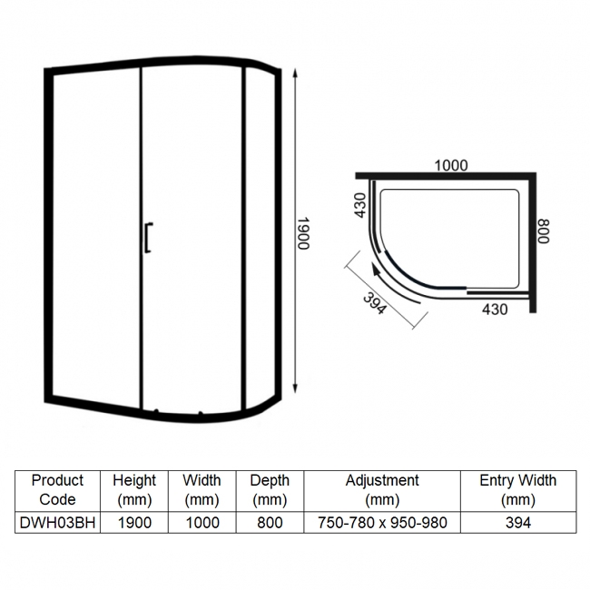 Merlyn Ionic Essence Framed Offset Quadrant Shower Enclosure 1000mm x 800mm - 8mm Glass