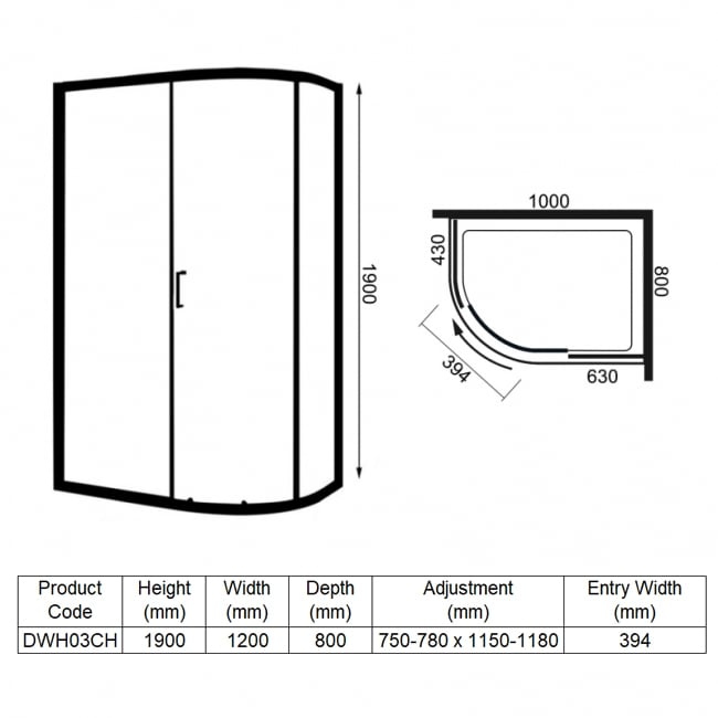 Merlyn Ionic Essence Framed Offset Quadrant Shower Enclosure 1200mm x 800mm - 8mm Glass