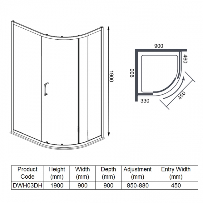 Merlyn Ionic Essence Framed 1-Door Quadrant Shower Enclosure 900mm x 900mm - 8mm Glass