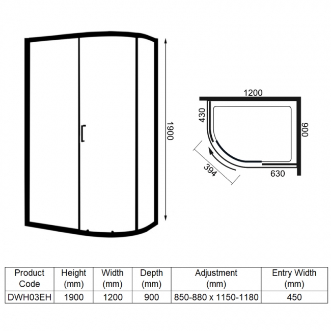 Merlyn Ionic Essence Framed Offset Quadrant Shower Enclosure 1200mm x 900mm - 8mm Glass