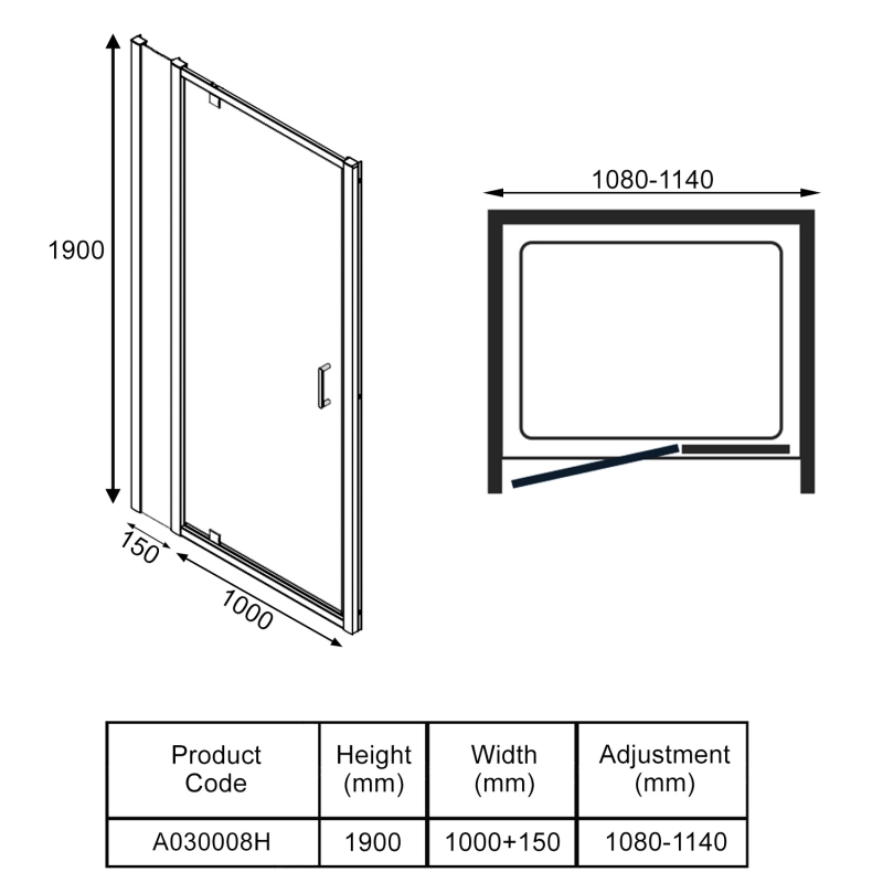 Merlyn Ionic Express Inline Pivot Shower Door 1100mm+ Wide - 6mm Glass